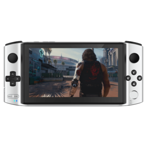 GPD WIN 3 i7 Silver New AAA Gaming Portable Handheld pokazujący grę CyberPunk 2077 do grania na PC