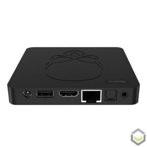 GT King by DroiX AMLogic S922X Android 9 Pie Powered TV Mini PC HTPC - Vue arrière présentant l'adaptateur DC, le port USB 2.0 Type A, le port HDMI, le port Ethernet 1GB/s, le port SPDIF et le port AV