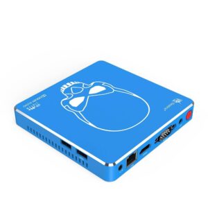 Beelink GT King PRO Android 9 Dolby DTS 4K UHD TV BOX - side- og bagsidevisning med A/V, RJ45 Ethernet-port, HDMI, RS-232, strømport og knap