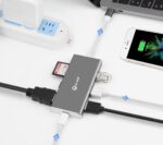 DroiX FX7 USB Type-C Hub connected to an Apple MacBook PRO