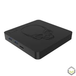 GT King by DroiX AMLogic S922X Android 9 Pie Powered TV Mini PC HTPC - Laying View mostrando 2x USB Tipo A 3.0 y 1 MicroSD/TF Card Slot