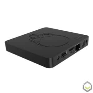 GT King by DroiX AMLogic S922X Mini PC HTPC alimentato con Android 9 Pie - Vista posteriore con adattatore DC, porta USB 2.0 tipo A, porta HDMI, porta Ethernet 1GB/s, porta SPDIF e AV