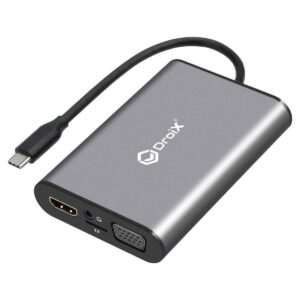 DroiX FX8 USB Type-C Hub med VGA-port, hovedtelefonport, MicroSD/TF-kortplads og HDMI-port