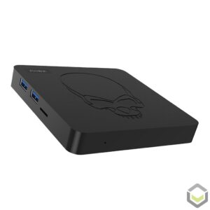 GT King by DroiX AMLogic S922X Android 9 Pie Powered TV Mini PC HTPC - Vue en plan présentant 2x USB Type A 3.0 et 1 emplacement pour carte MicroSD/TF