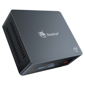 Beelink GK35 Intel Mini PC - vist forfra i en vinkel med venstre side