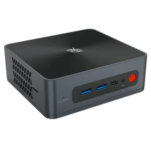 Beelink SEi 8 Windows 10 Intel Mini NUC PC - Showing from front with 2x USB Type-A 3.0, 1 Type-C, 1x 3.5mm Headphone&Microphone Jack