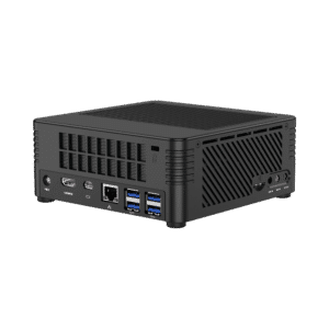 MINISFORUM H31 Mini PC - Visas från baksidan med 4x USB 3.1-portar, 1x RJ45 Ethernet-port, 1x Mini DP-port och 1x HDMI-port