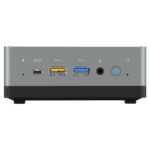 MinisForum UM250 AMD Mini PC - Microfoon aan de voorkant, USB-Type C-poort, 2x USB Type-A-poorten en 3,5mm koptelefoonaansluiting, samen met aan/uit-knop