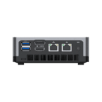 MinisForum EliteMini UM700 - Showing Rear I/O which is 2x USB Type-A 3.0, 1x HDMI, 1x DisplayPort, 2x RJ45 Ethernet Ports and Power Port