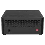 MinisForum EliteMini X500 Windows 10 Mini Computer   Shown from the front with 35mm HeadphoneMicrophone Jack and Power Button