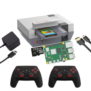 RETROFLAG NESPi 4 DIY-startkit för RetroPie hemkonsol - visar allt som ingår (R1 Gamepads)