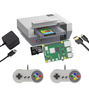 RETROFLAG NESPi 4 DIY Starting Kit for RetroPie Home Console - Showing everything included (SNES-Like Gamepads)