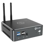 Proteus by DroiX Windows Mini PC   Shown from the front with 2x USB 30 Type A 2x USB Type A 20 1x 35mm HeadphoneMic combo