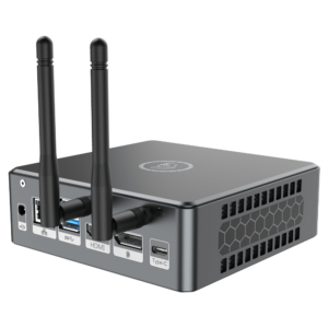 Proteus by DroiX Windows Mini PC - Shown from the rear with Display Port, HDMI Port, USB Type-C Port, 2x USB Type-A and RJ45 1GB/s Ethernet Port