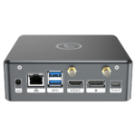 Proteus by DroiX Windows Mini PC - Shown from the rear with Display Port, HDMI Port, USB Type-C Port, 2x USB Type-A and RJ45 1GB/s Ethernet Port