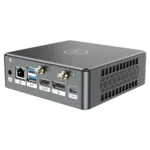 Proteus by DroiX Windows Mini PC   Shown from the rear with Display Port HDMI Port USB Type C Port 2x USB Type A and RJ45 1GBs Ethernet Port