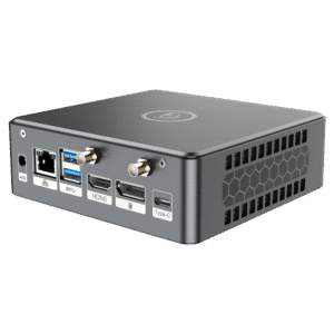 Proteus by DroiX Windows Mini PC - Shown from the rear with Display Port, HDMI Port, USB Type-C Port, 2x USB Type-A and RJ45 1GB/s Ethernet Port