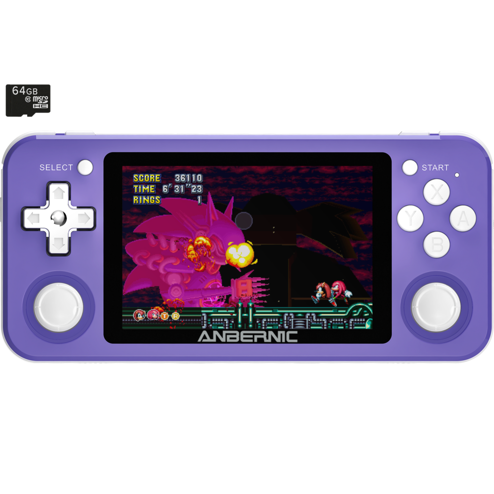 RG351P Purple med 64GB MicroSD-kort Retro Gaming Emulator - Viser forsiden