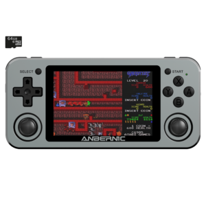 RG351M Space Grey Retro Gaming Handhelds - Showing from the front with retro game playing