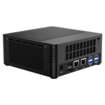 MinisForum EliteMini X400 Ryzen 3 PRO Mini Computer - Showing Rear I/O, including: 4x USB 3.0 Type-A, 2x RJ45 Ethernet Ports, HDMI Port, DP Port and Power Port