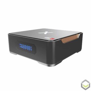 A95X Max 4K Android Powered TV BOX - Seitenansicht mit LCD und Kühlergrill