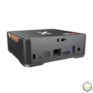 A95X Max 4K Android Powered TV BOX - Rückansicht mit allen E/A im Winkel