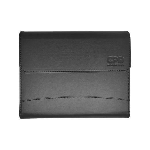 A black leather style protective case with a flap cover featuring the embossed GPD logo on the top right corner