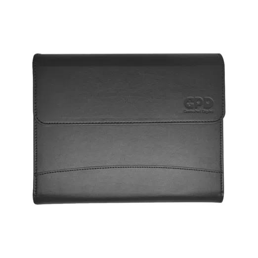 A black leather style protective case with a flap cover featuring the embossed GPD logo on the top right corner
