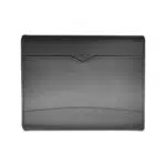 The backside of the black case featuring a subtle curved stitching pattern and a cutout section for easy access