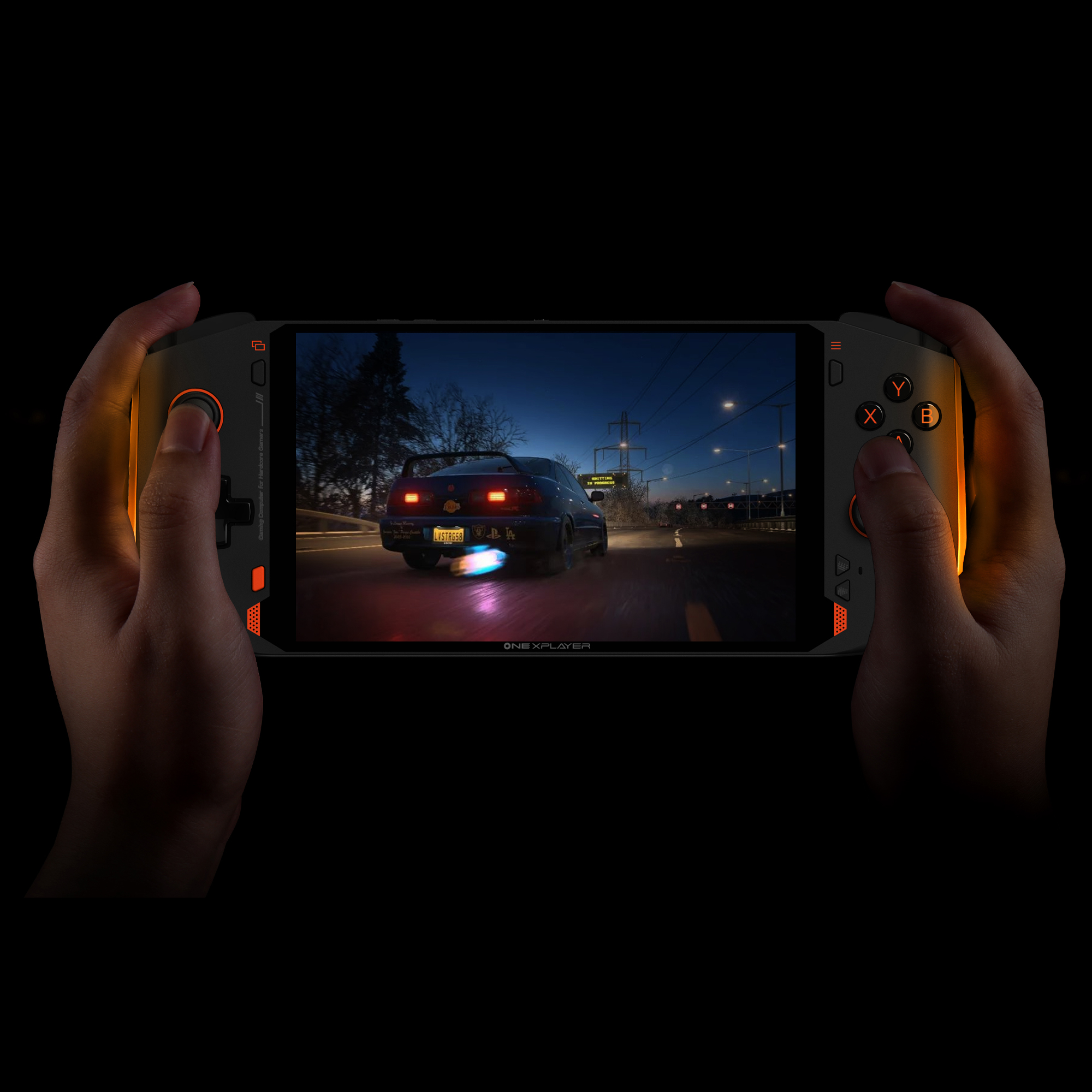 Onexplayer Mini pro Black in hands showing how playing games