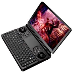 GPD WIN Mini set fra den anden side, spiller et spil.