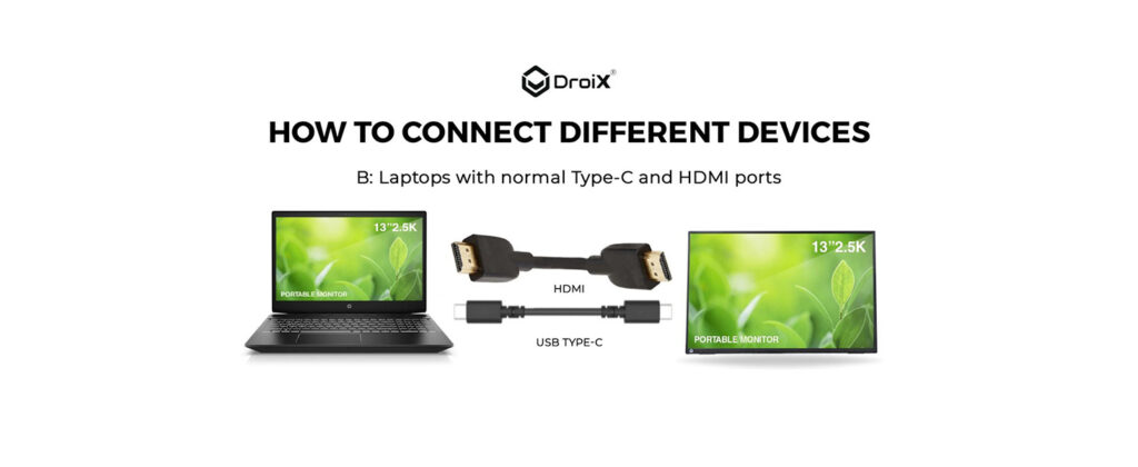 DroiX PM13 2K Portable Monitor 7 Harness the advanced capabilities of Thunderbolt 3, 4, or USB 3.1 DP ALT-MODE on your smartphone to seamlessly connect to the DroiX PM13 portable monitor for both video output and power delivery. Utilize the Type-C port with DP ALT-MODE support on your smartphone for a streamlined experience with a single cable handling video transmission and power supply
