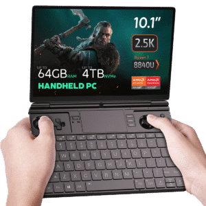 GPD WIN MAX  2 2024 Gaming Handheld PC wird beim Spielen des Witcher gehalten