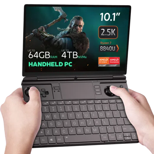 GPD WIN MAX 2 2024 Gaming Handheld PC being held while playing the Witcher