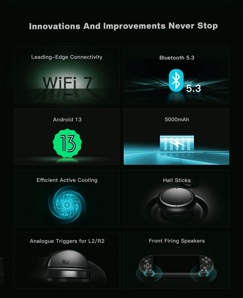 AYN Odin 2 Mini 8 Ayn Odin 2 Mini with WiFi and Bluetooth connectivity, running on a versatile operating system for enhanced gaming and multimedia experiences.