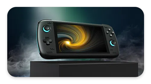 AYN Odin 2 Gaming Handheld floating on a pedestal