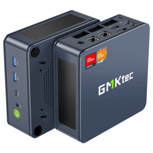 Das Bild zeigt den GMKTEC NUBOX K6 Mini PC, ein kompaktes und leistungsstarkes Computergerät. Er verfügt über ein schlankes, mattschwarzes Design mit einer minimalistischen Ästhetik. Ausgestattet mit fortschrittlichen Hardware-Komponenten ist dieser Mini-PC in der Lage, anspruchsvolle Computeraufgaben mit Leichtigkeit zu bewältigen. Das GMKTEC-Logo ist dezent auf der Oberseite angebracht. Insgesamt unterstreicht das Design Portabilität, Leistung und Modernität.