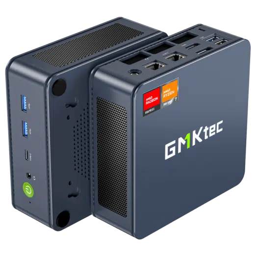 The image depicts the GMKTEC NUBOX K6 Mini PC, a compact and powerful computing device. It features a sleek matte black design with a minimalist aesthetic. Equipped with advanced hardware components, this mini PC is capable of handling demanding computing tasks with ease. The GMKTEC logo is subtly placed on the top surface. Overall, the design emphasizes portability, performance, and modernity.