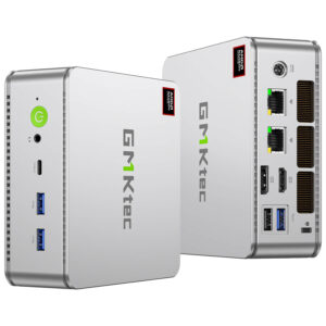 L&#039;image montre les ports d&#039;entrée/sortie du mini PC GMKTEC NUBOX K8 dans une élégante finition argentée. Les ports comprennent des ports HDMI, des ports USB, un port Ethernet et des prises audio, facilitant ainsi les options de connectivité polyvalentes. La disposition est organisée pour faciliter l&#039;accès et la gestion efficace des câbles, améliorant ainsi la fonctionnalité de l&#039;appareil et l&#039;expérience de l&#039;utilisateur.