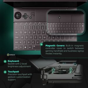 GPD Win Max  2 (2024) har et tastatur med 2 niveauer af lysstyrkejustering, hvilket giver optimal synlighed under forskellige lysforhold. Enheden har magnetiske dæksler, der gør det nemt at skifte mellem en bærbar computer til forretningsbrug og en håndholdt computer til spil. Derudover har den en præcisions-touchpad til nøjagtig og responsiv navigation.