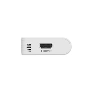 Widok z boku kompaktowego pendrive'a Minisforum S100, podkreślający jego opływową konstrukcję i konfigurację portów: USB3.2 Gen2 Type-A, HDMI, USB3.2 Gen2 Type-C i RJ45 2.5G Ethernet. Zasilany przez procesor Intel N100, zapewnia efektywne zużycie energii, cichą pracę i obsługuje PoE IEEE 802.3at dla lepszego dostarczania energii.