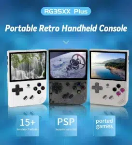 RG35XXPLUS01 DROIX Global Anbernic RG35XX Plus Stylish and ergonomic gaming console available in Transparent Black Grey and White colors Compact dimensions of 46 x 31 x 08 inches 117 x 81 x 22 cm and lightweight at 186g for comfort and portability during extended gaming sessions