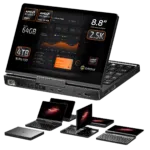 Front view of the GPD Pocket 4 highlighting its 88 inch 25K touchscreen display Powered by AMD Ryzen 7 8840U or AMD Ryzen AI Pro 9 HX with options for up to 64GB RAM and up to 4TB NVMe SSD Showcases modular design and multiple configurations for productivity and portability