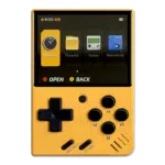MIYOOMINIV4LISTINGYELLOWDONE01 DROIX Global Miyoo Mini V4 in yellow The Miyoo Mini V4 gaming console in a vibrant yellow color The display shows the menu screen and it includes a D pad with black buttons two action buttons and function buttons labeled Select and Start