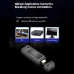 An image highlighting the X9 PROs compatibility with various high definition display devices including TV projector and general monitors The device supports 4K output designed to work seamlessly across different global application scenarios breaking device limitations