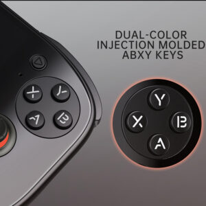 A detailed view of the AYN Odin 2 Portal’s ABXY buttons, showcasing its dual-color injection-molded keys for a high-quality tactile experience.
