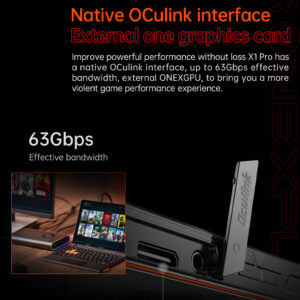 ONEXPLAYER X1 PRO with a native OCulink interface for external GPU support, offering up to 63Gbps bandwidth for enhanced gaming performance.