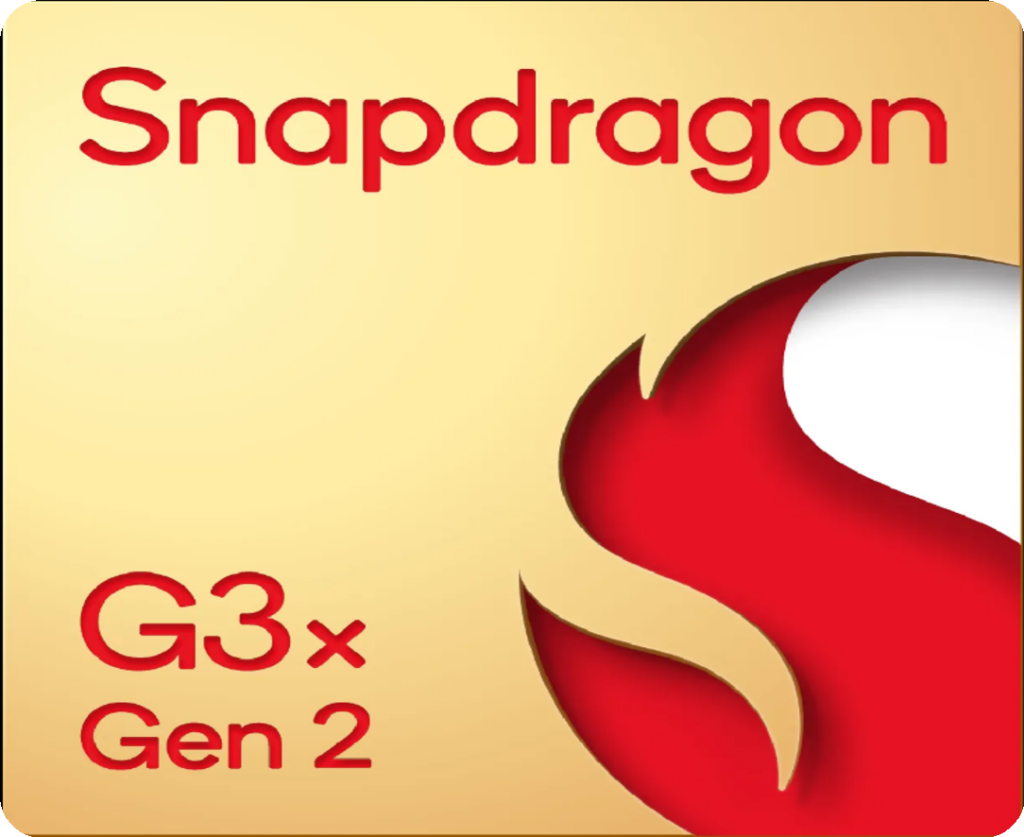 AYANEO Pocket ACE 2 Snapdragon G3x Gen 2 processor badge in a rounded gold square with red flame emblem on the right and bold red text stating ‘Snapdragon G3x Gen 2’ on the left.