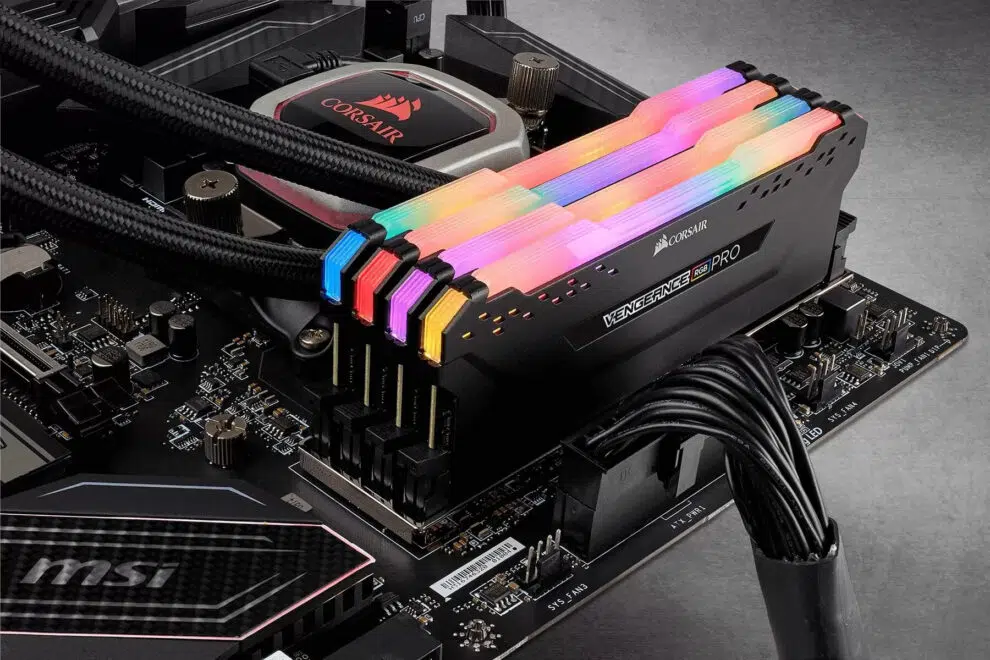RGB RAM in a motherboard, showing upgradability