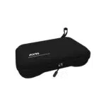 A black hardshell carrying case for the AYN handheld shown from a direct front angle on a white background The front surface displays a white AYN logo with a horizontal underline on the left side The top of the case features two circular molded indentations to provide space for the devices analog sticks It includes a zipper closure with a branded pull tab and a black fabric wrist strap